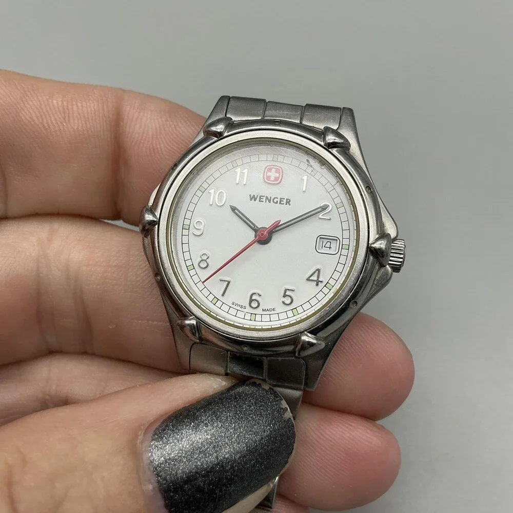 Wenger Womens Watch 29mm White Dial Stainless 7020X Swiss NON WORKING For Parts